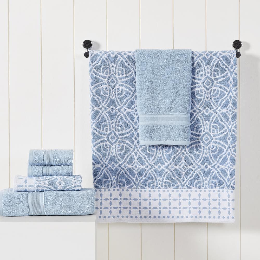 Monroe Blue Cotton 6-Piece Towel Set with Jacquard Design