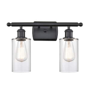 Clymer 16 in. 2-Light Matte Black Vanity Light with Clear Glass Shade