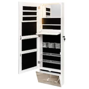 White Wood Wall Mounted 14.5 in. W Jewelry Armoire Full-Length Mirror with LED Lights and Drawer Cabinet Armoire