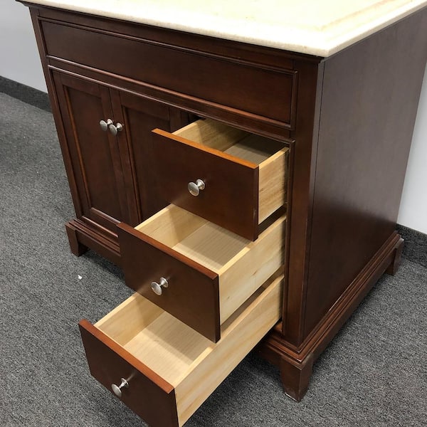 Eviva Elite Princeton 36 in. W x 23.5 in. D x 33.75 in. H Freestanding Single Bath Vanity in Teak with Crema Marfil Marble Top