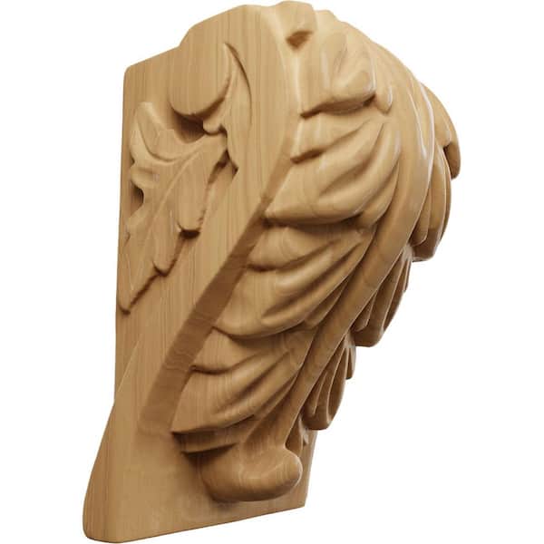 Ekena Millwork 2-1/4 in. x 2-1/2 in. x 4 in. Unfinished Wood Cherry Small Acanthus Leaf Block Corbel