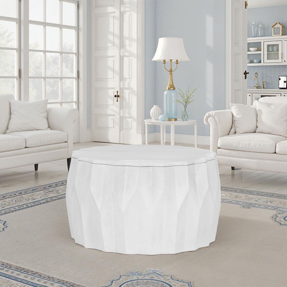 Lina 30 in. Round Whitewash Diamond Facet Wood Coffee Table price history on PriceWatchPro
