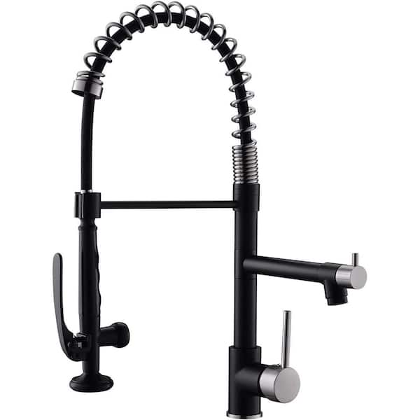 Single Handle High Arc Pull Out Sprayer Kitchen Faucet in Black and Silver