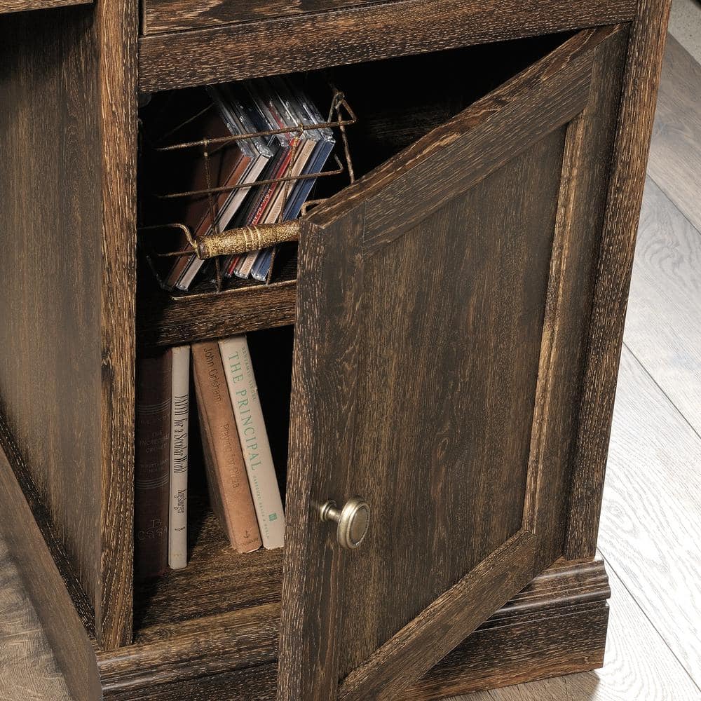 Iron Oak Executive Pedestal Desk with Gold Hardware