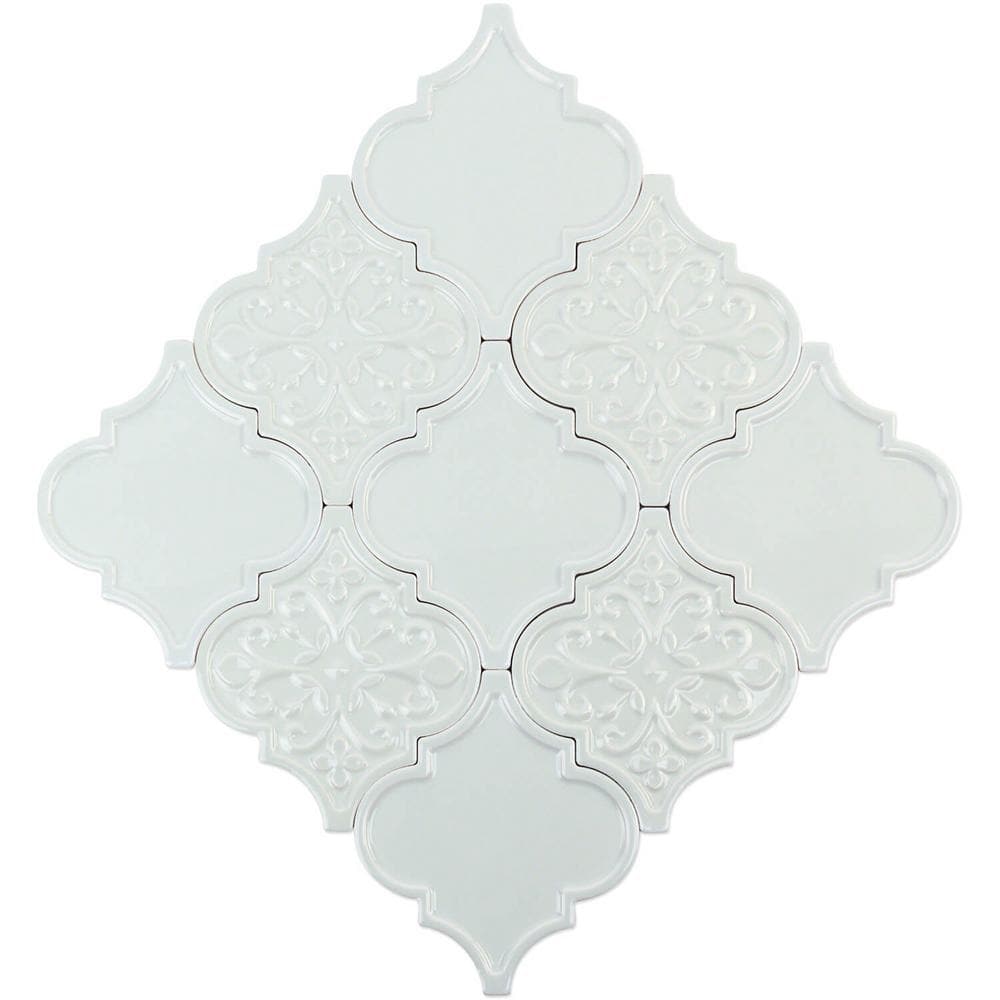 Labyrinth Light Blue Polished Ceramic Arabesque Wall Tile