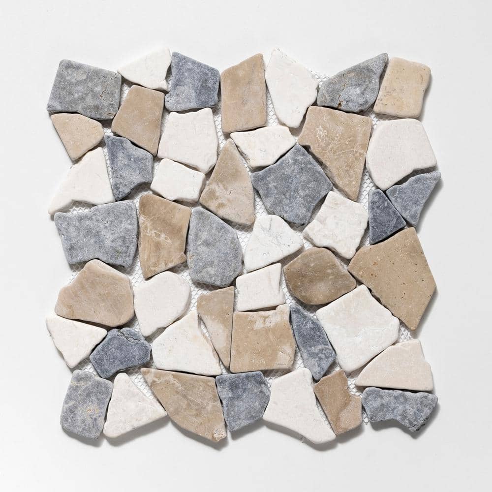 11" x 11" Multicolor Tumbled Marble Mosaic Tile