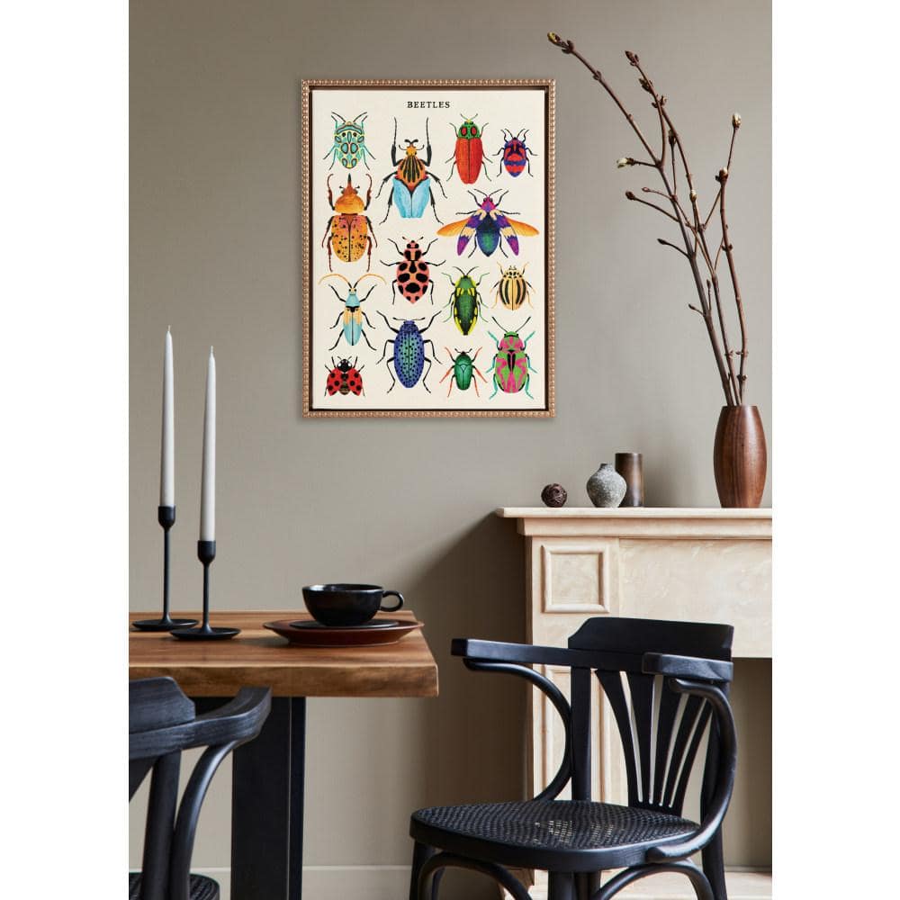 18"x24" Gold Framed Colorful Beetles Canvas Wall Art