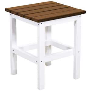 Icon White and Antique Mahogany Square Plastic Outdoor Side Table