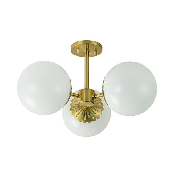 HUOKU Ceder 19.7 in. W 3-Light Aged Brass Modern Sputnik Globe