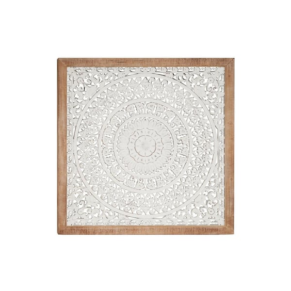 Litton Lane 47 in. x 47 in. Wooden White Intricately Carved Mandala Floral Wall Decor