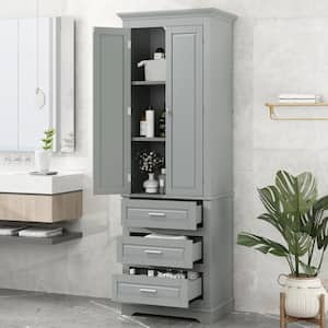 24 in. W x 15.7 in. D x 70 in. H Gray Wood Linen Cabinet with 3 Drawers