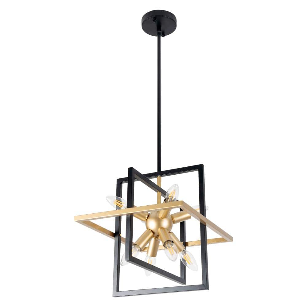 Modern 8-Light Black and Gold Geometric Sputnik Chandelier for Dining Room Kitchen Island with No bulbs Included price history on PriceWatchPro
