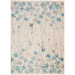 Tranquil Ivory White 4 ft. x 6 ft. Floral Modern Area Rug