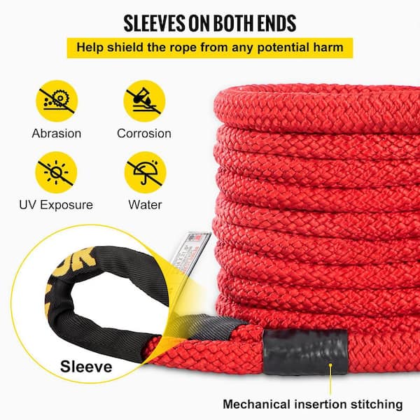 VEVOR 1 in. x 31.5 ft. Kinetic Recovery Energy Rope 33,500 lbs. Heavy Duty  Tow Rope w/Carry Bag for Recovering Vehicles (Red) JYSBCS3350025OA52V0 -  The Home Depot