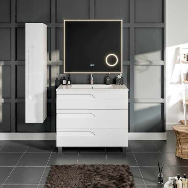 Eviva Vitta 39 in. W x 19 in. D x 34 in. H Single Bathroom Vanity in White with White Acrylic Top and White Integrated Sink
