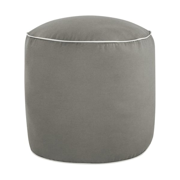 20 in. x 20 in. x 18 in. Sunbrella Canvas Charcoal Outdoor Bean Pouf and Ivory Round