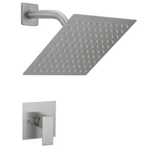 Single Handle 1-Spray Square Shower Faucet Set 2.5 GPM with High Pressure Shower Head in Brushed Nickel (Valve Included)