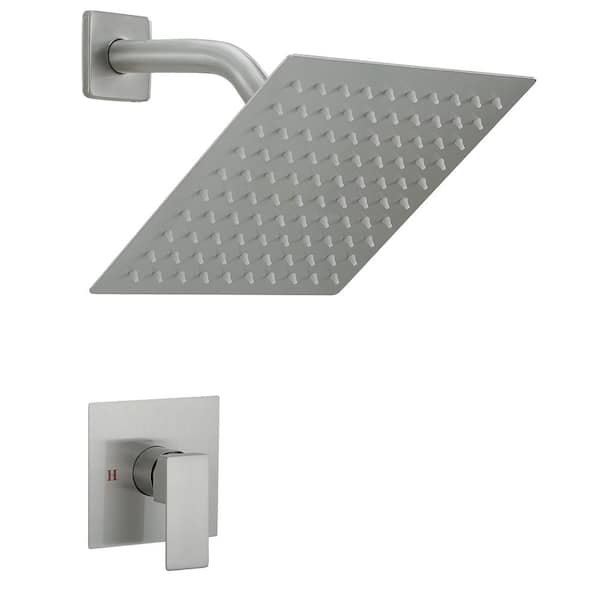 BWE Single Handle 1-Spray Patterns with 2.5 GPM 10 in. Wall Mount Fixed Shower Head in Brushed Nickel (Valve Included)