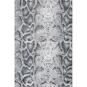 Enni Contemporary Snake Print Gray 4 ft. x 5 ft. 7 in. Area Rug