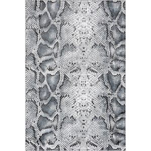 Enni Contemporary Snake Print Gray 8 ft. x 10 ft. Area Rug