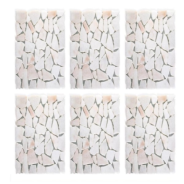 Justincity 13.43 in. x 12.71 in. x 2.09 in. Square White Marble Effect Stepping Stone Marble Riverstone Set 6-Pieces