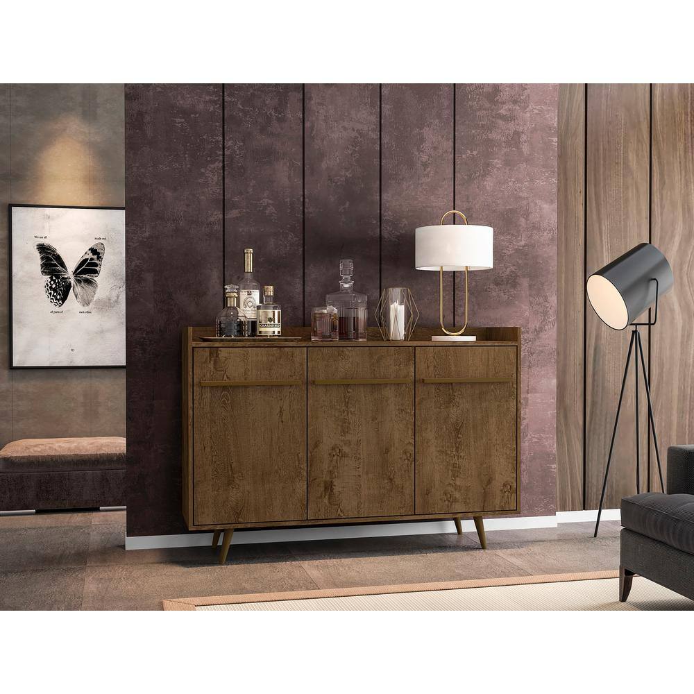 Rustic Brown Mid-Century Modern Buffet Stand with 4 Shelves