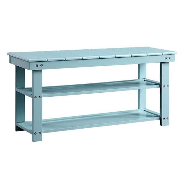 Convenience Concepts Oxford Sea Foam Blue Bench with Shelves 17 in. H x 35.5 in. W x 12 in. D