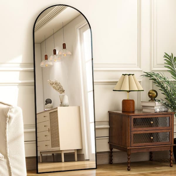 XRAMFY 20.5 in. W x 63.4 in. H Arched Modern Black Aluminum Framed Full Length Mirror Floor Mirror