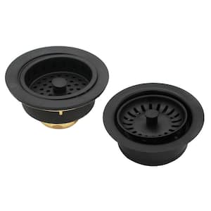 3-1/2 in. Post Style Kitchen Strainer with Disposal Flange and Stopper in Matte Black
