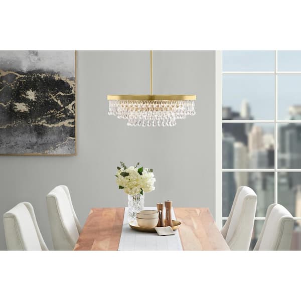 Bedell 4-Light Brass and Tiered Crystal Pendant Light Fixture with Hanging Crystal Beaded Shade