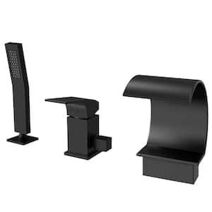 Single-Handle Tub-Mount Roman Tub Faucet with Hand Shower in Matte Black