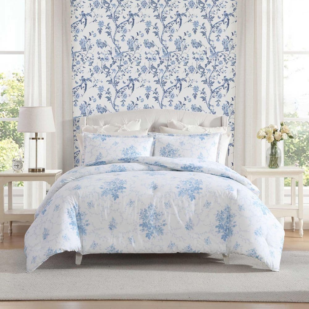 Laura Ashley Sophia Light Blue/White Cotton Full/Queen 3-Piece