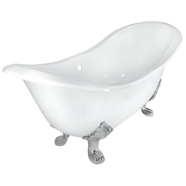 Elizabethan Classics 71 in. Double Slipper Cast Iron Tub Less Faucet Holes in White with Lion Paw Feet in Chrome