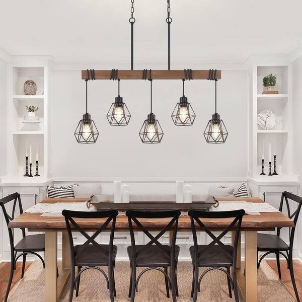 さるいち ZSMIHDOH 5-Light Rustic Farmhouse Metal and Wood Kitchen