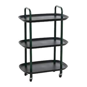 Modern Plastic and Metal 3-Tier Trolley with 4 Locking Casters Black and Dark Green