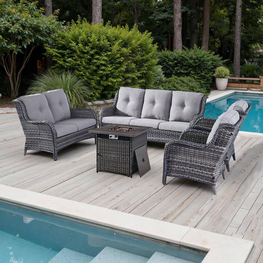 Cushion Gray Patio Chair Ovios Pieces Patio Furniture Set, Outdoor