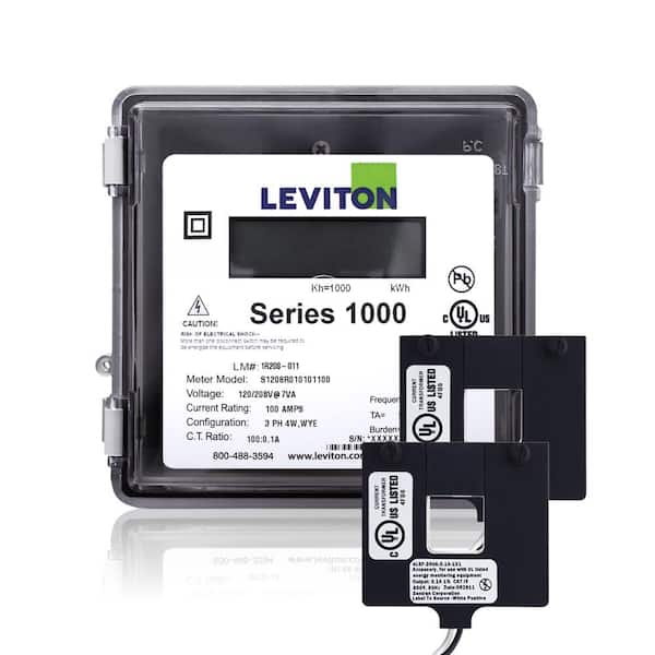 Leviton Series 1000 Single Phase Meter Outdoor Kit, 120/240-Volt 200 Amp 1P3-Watt with 2 Split Core CTs, Gray 1O240-2W