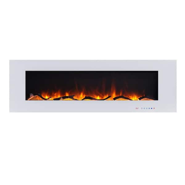 60 in. Wall-Mount Electric Fireplace in white, with 3-Flame Colors, Timer and Remote, Touch Screen, 1500/750-Watt