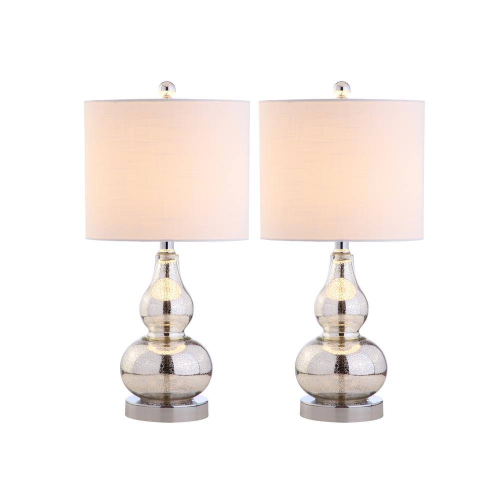 Anya 20.5" Mercury Silver Glass Table Lamp Set with White Shades