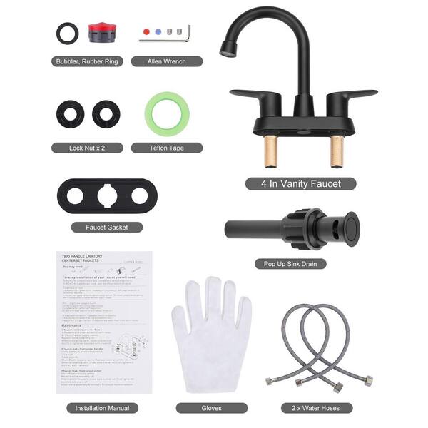 IVIGA 4 in. Centerset Double Handle Bathroom Faucet with Swivel