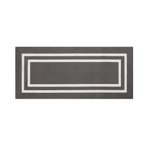 Tufted Dark Gray and White 2 ft. 2 in. x 5 ft. Double Line Border Runner Rug