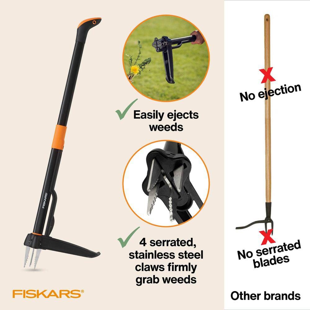 Fiskars 12" 4 Claw Stand Up Stainless Steel Hand Weeder