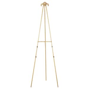 Gold Metal Large Freestanding Foldable Floor 2-Tier Easel with Scroll Finial