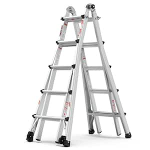 22 ft. Reach Aluminum Telescoping Foldable Multi-Position Ladder with Wheels, 300 lbs. Load Capacity