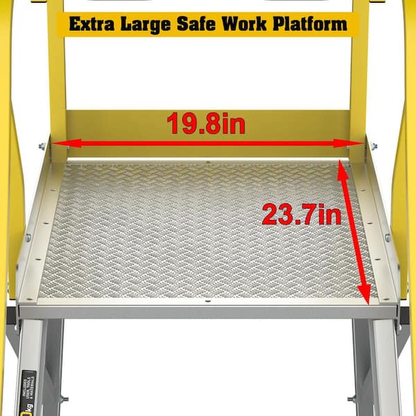 3.6 ft. Aluminum Rolling Hybrid Platform Ladder(9 ft. Reach), 375 lbs. Capacity with 360° Guardrail System and Handle