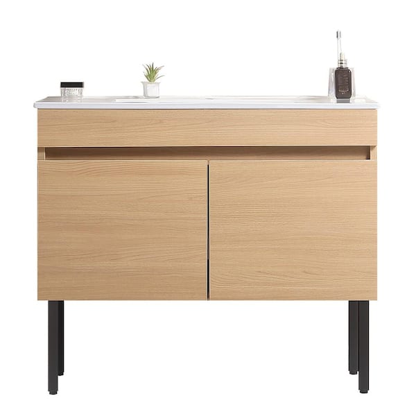 Xspracer Victoria 24 in. W x 18 in. D x 20 in. H Freestanding Single Sink Bath Vanity in Wood with Solid Wood and Ceramic Top