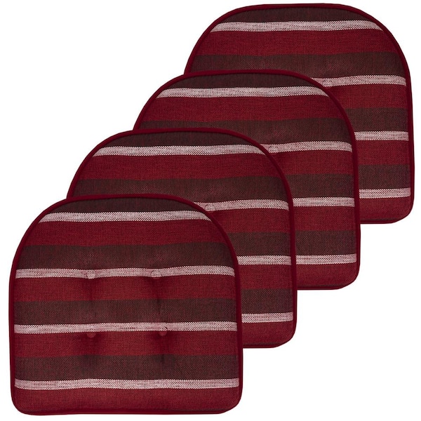 Sweet Home Collection Bradford Stripe U-Shape Memory Foam 17 in.x16 in. Non-Slip Back, Chair Cushion (4-Pack) Burgundy
