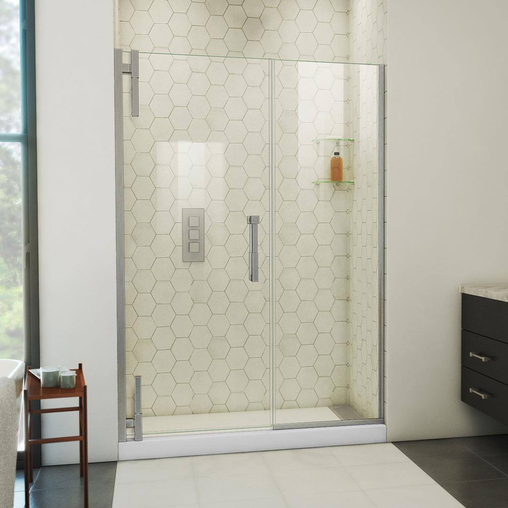 Ascend 50-51 in Frameless Clear Glass Pivot Shower Door with Black Hardware