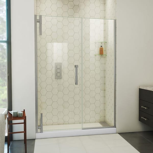 DreamLine Ascend 51 in. W x 72 in. H Pivot Frameless Shower Door in Brushed Nickel