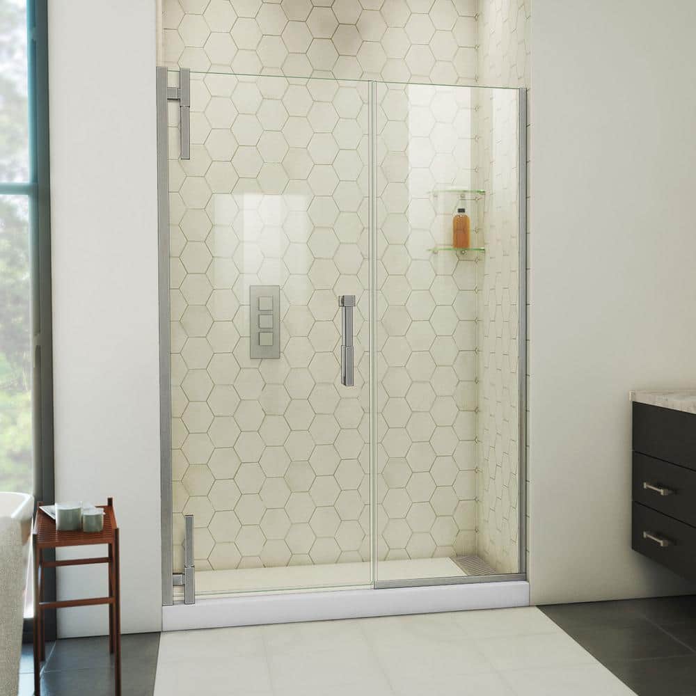 Ascend Frameless Clear Glass Pivot Shower Door with Black Hardware